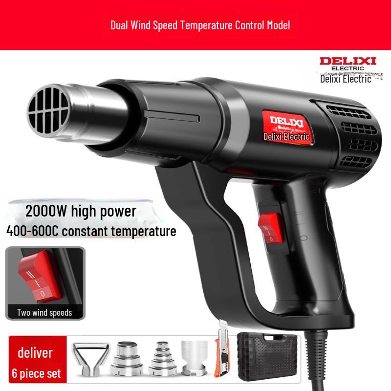 Delixi Electric Digital Display High-Power Hot Air Gun for Temperature Control & Film Shrinking.