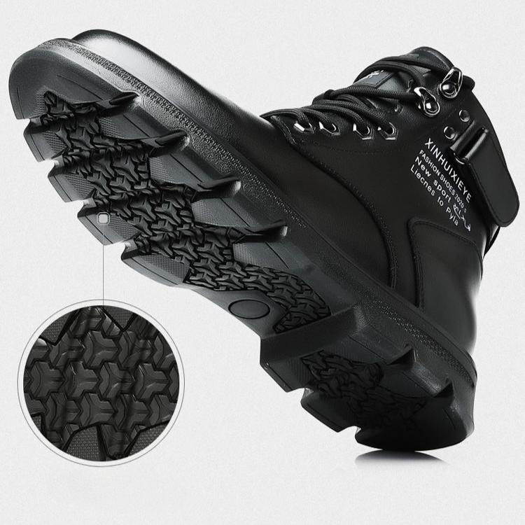 Winter Boots British Style High Top Waterproof Leather Boots Mid Top with Plush Insulation Cotton Shoes Men's Short Boots Snow Boots