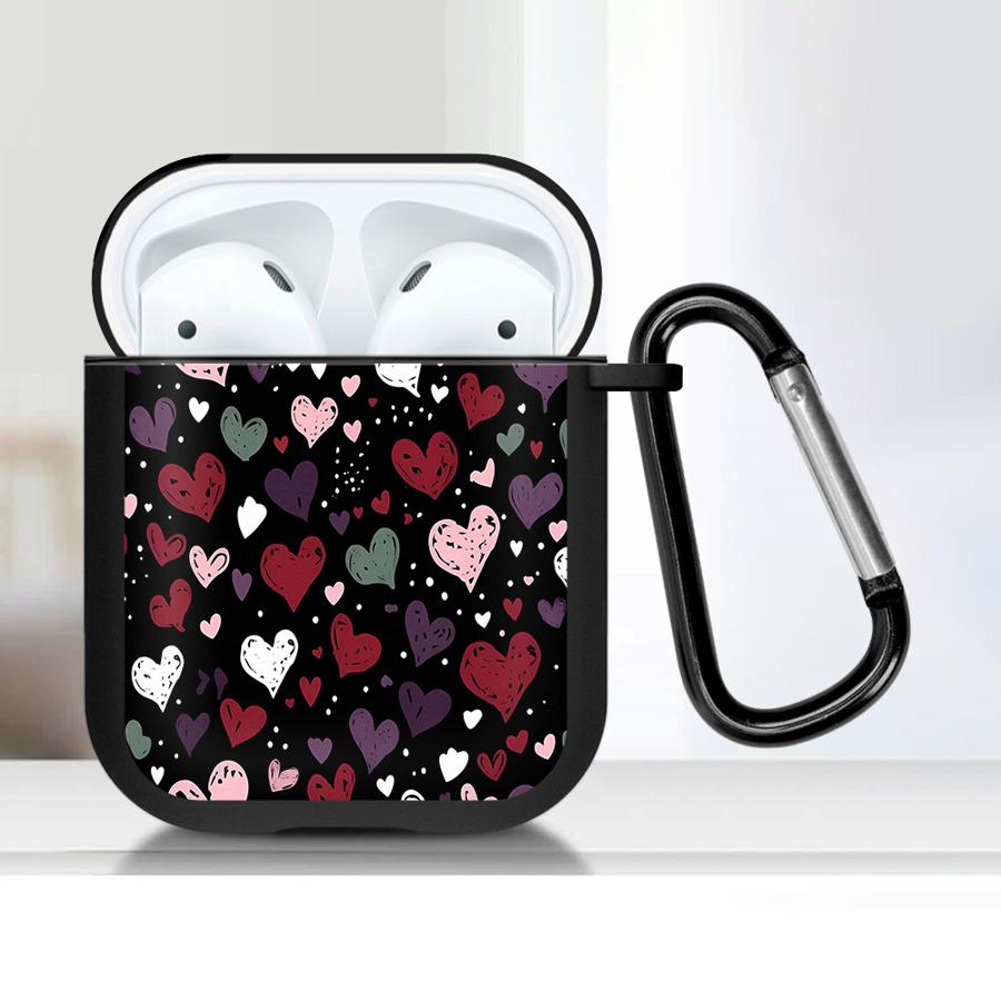 Earphone Cases Cover Case For Airpods 2 Pro3 4 Pro2 3 Pro 1 Black Red Heart Print
