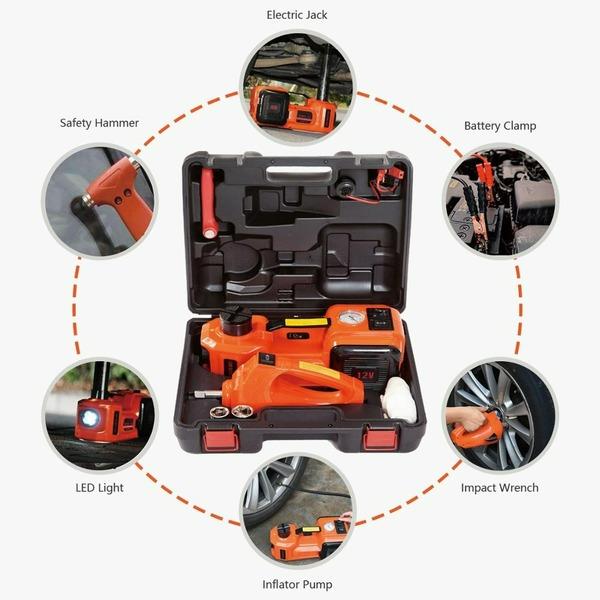 3 In 1 5ton Car Floor Jack Electric Hydraulic Car Jack 12V with Inflator Pump LED Light for Truck Tire Repair Tool QZ001