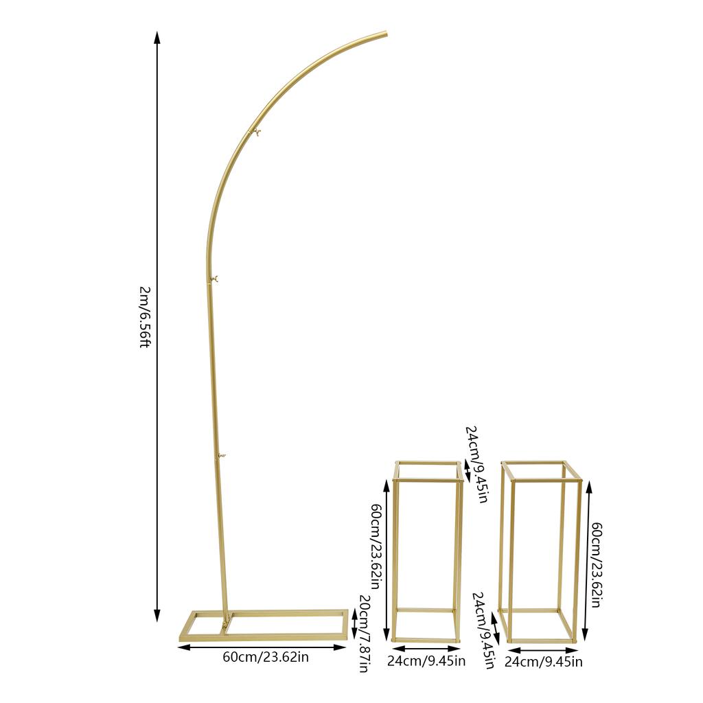 3-Piece Golden Wedding Arch Set - 6.56Ft Metal Balloon Arch + 2 Flower Stands for Parties/Events