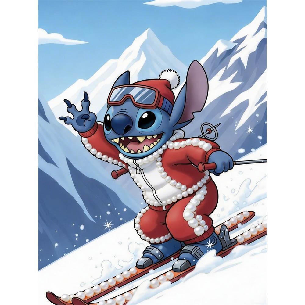 

Disney Pearl Painting Stitch Skiing Winter Adventure Creative Art 5D Exquisite Landscape Sparkling Craft Home Wall Decoration DIY Handmade Gift 35x45cm