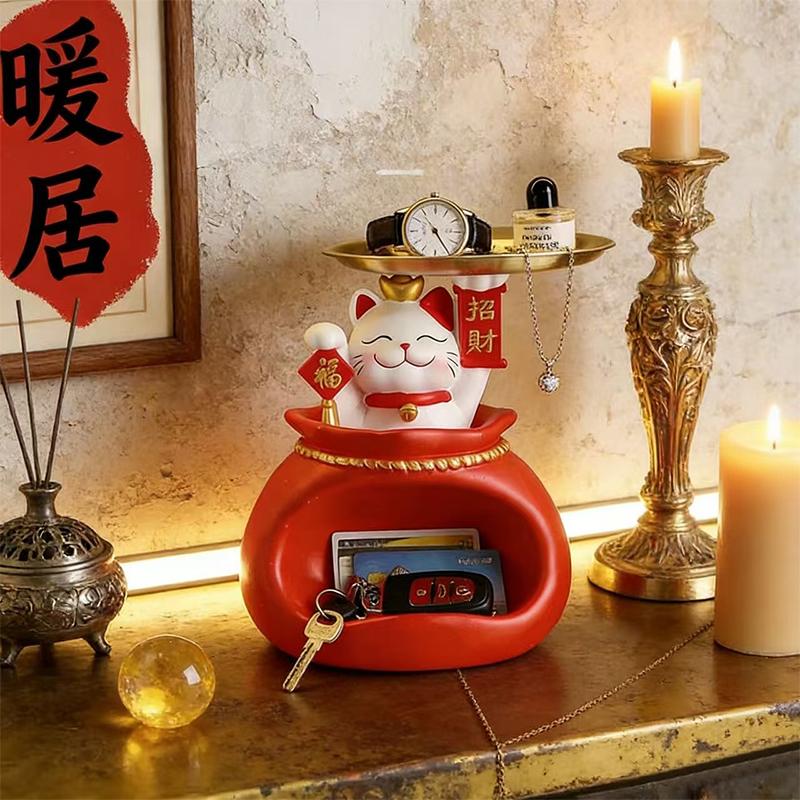 Creative Lucky Cat Storage Tray Decoration Cute Kitten Storage Box Home Office Desktop Decoration Ornament Gift for Friends
