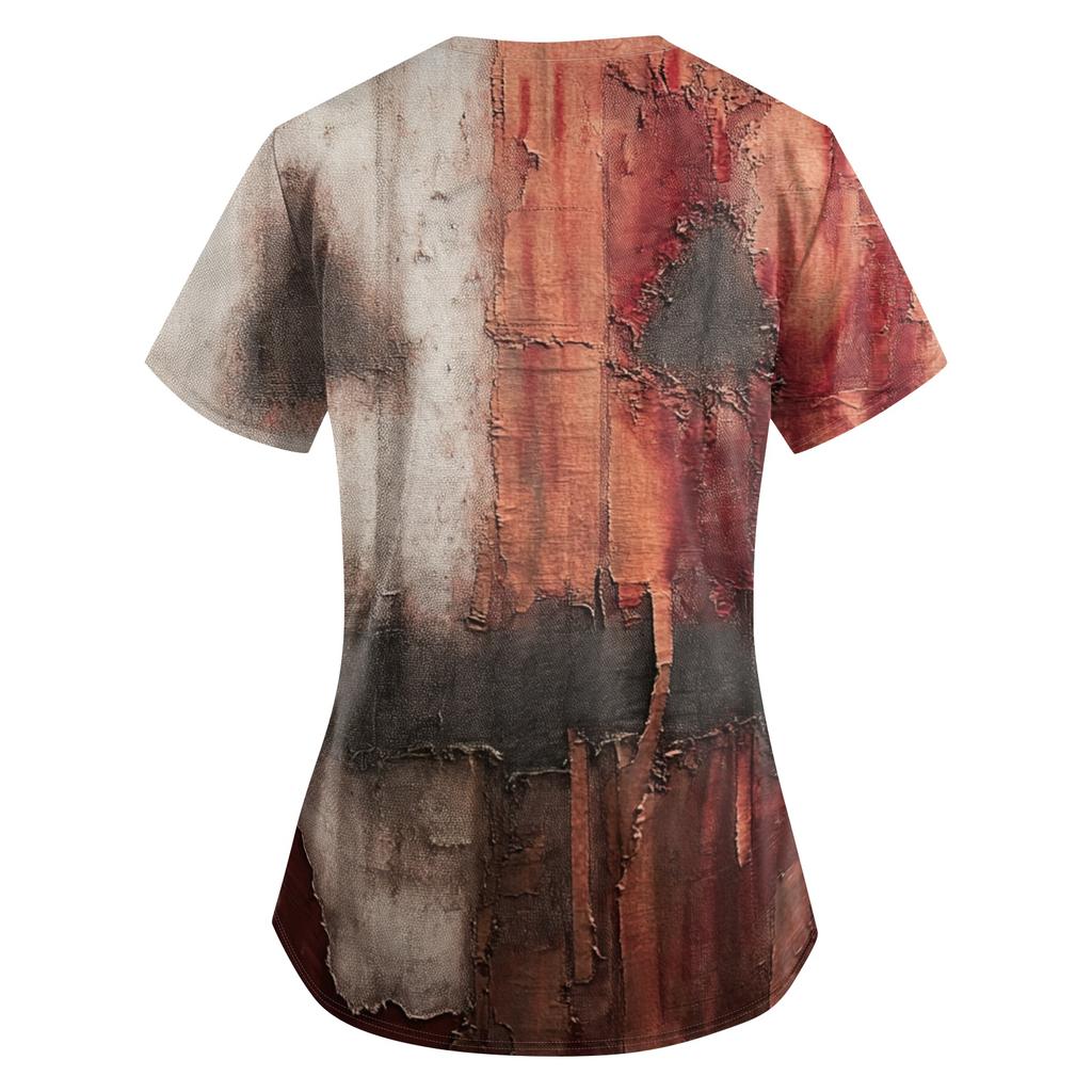 Women's Halloween Print Loose Fit V Neck Short Sleeve Medical Scrub Top with Pockets for Healthcare Professionals Comfortable Workwear