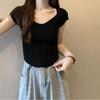 V-Ausschnitt Kurzarm Strickshirt Damen Sommer Modelle Positive Schulter Design Sinn Nische Slim Kurz Unregelmäßige Passende Oberteile Lässige Pullover T-Shirts