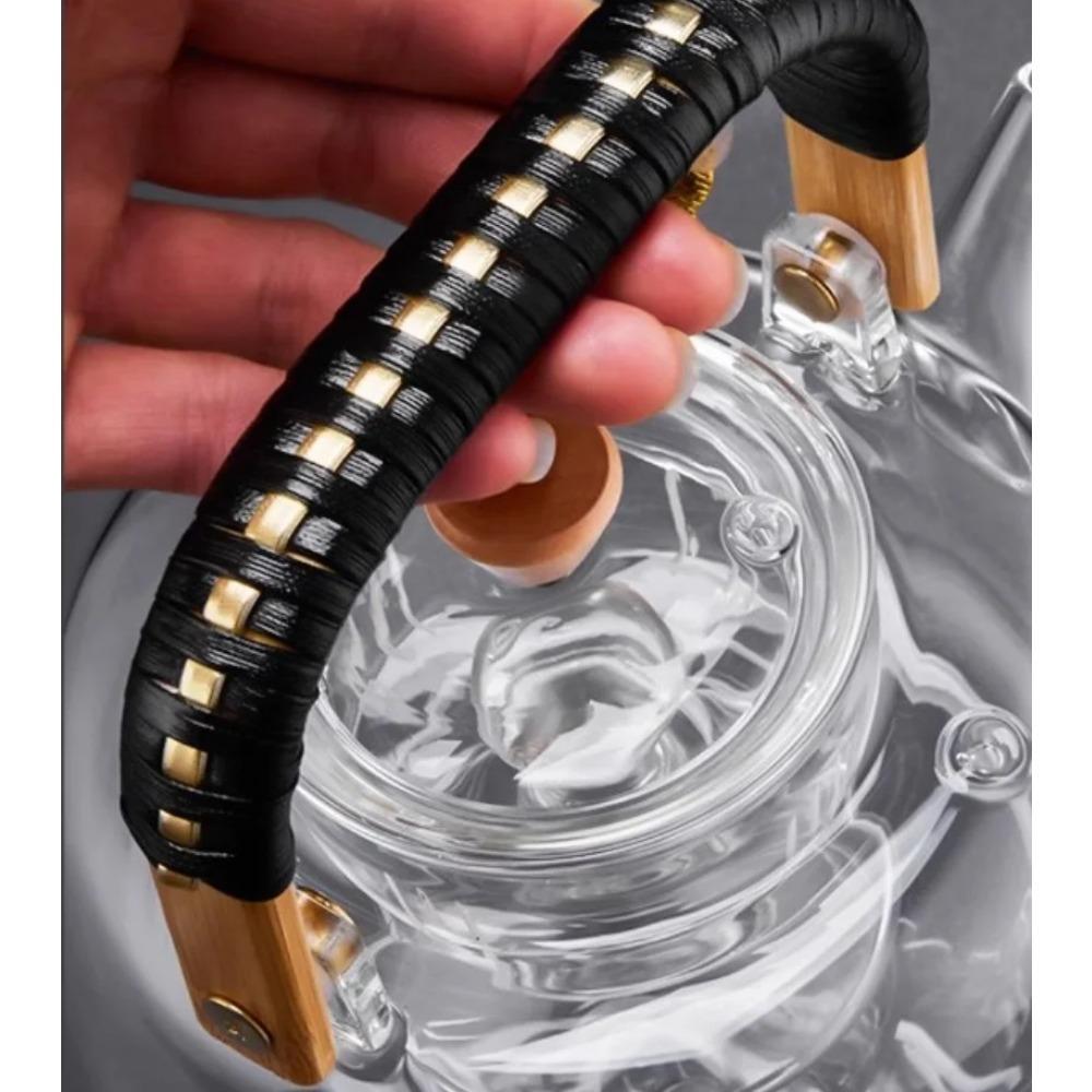 GIANXI 900ml Szklany Czajnik do Herbaty Chiński Odporny na Wysokie Temperatury Drewniany Uchwyt Czajnik Belkowy Chłonny Zagęszczony Ręcznik do Herbaty