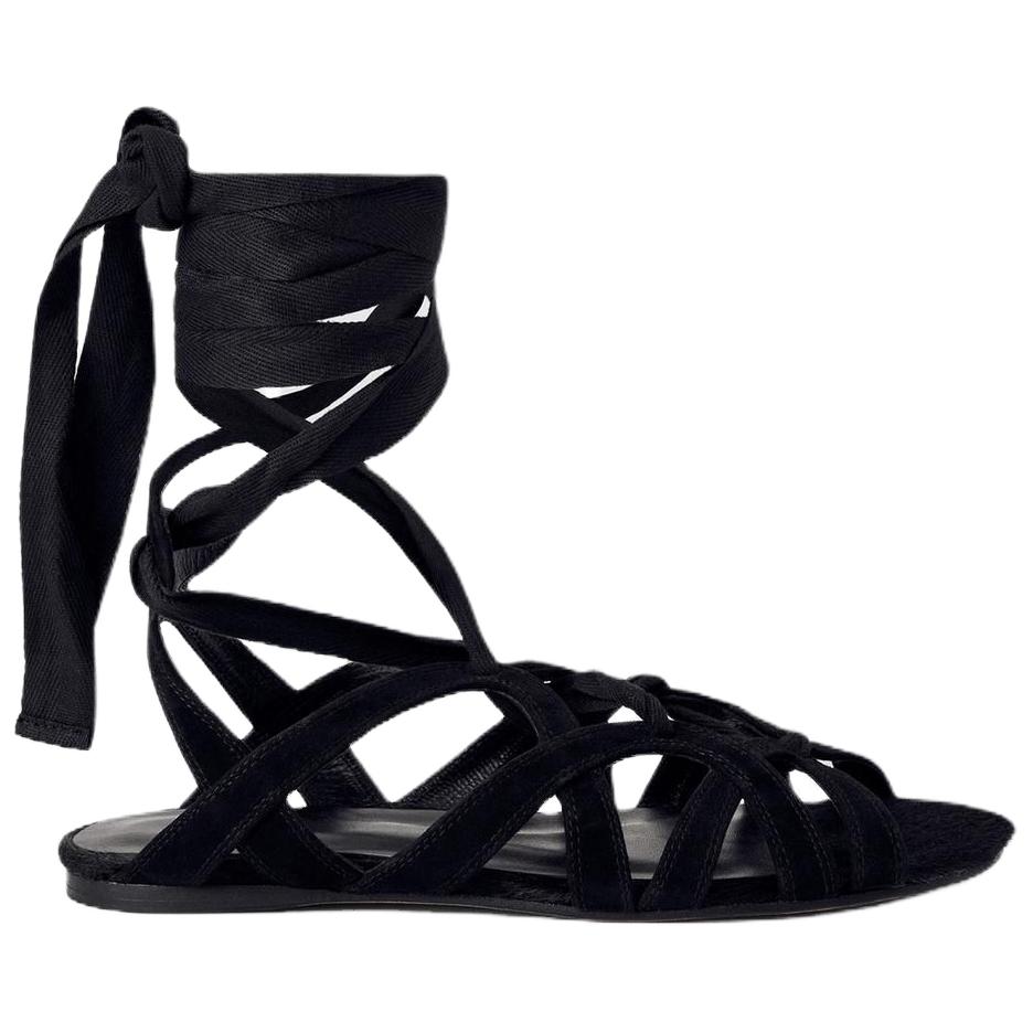 Zara Bobby Gillespie X  Kate Moss Collaboration Vintage Open-Toe Roman Sandals 1.5cm Women Sandals Black 1619610800