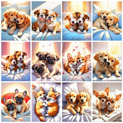Pătrat complet rotund diamant artă pictură câine broderie mozaic desene animate animale decor acasă