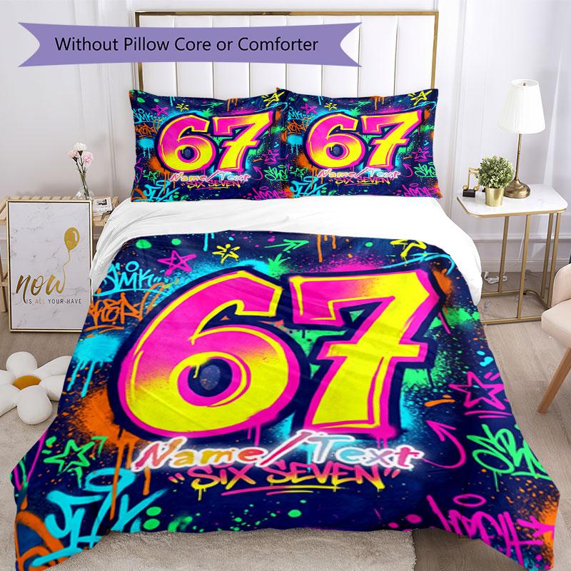 3PC Custom Name Colorful Graffiti Art Bedding Set Printed  Bedding Set Duvet Cover Closure Includes 1 Duvet Cover & 205 Pillowcases for Bedroom