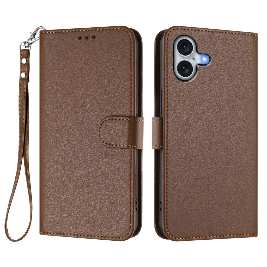 For iPhone 16 Plus Leather Case Wallet Stand Phone Cover with Wrist Strap