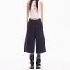 Fashion High Street Vintage Button Detailed Navy Blue Cropped Capri Cargo Pants For Women Loose Wide Leg  Versatile Slimming FigureFlattering Bottoms