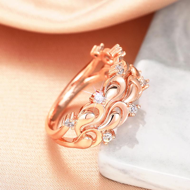 Huitan Waterdrop Pattern New Women Rings Rose Gold Color Aesthetic Bridal Wedding Rings Creative Design Female Party Jewelry