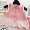 Girls' Summer Denim Lace Sleeveless Jacket & Shorts Set 2025