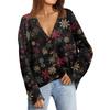Women's Fashion Long Sleeve Print V-Neck Button Loose Cardigan Top