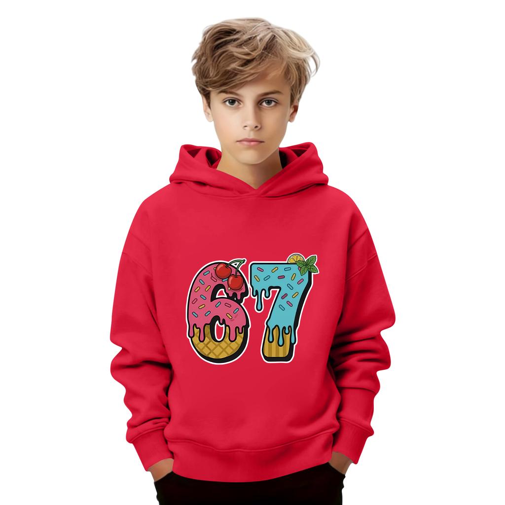Çocuk Uzun Kollu Bol Kesim Baskılı İpli Kapüşonlu Sweatshirt