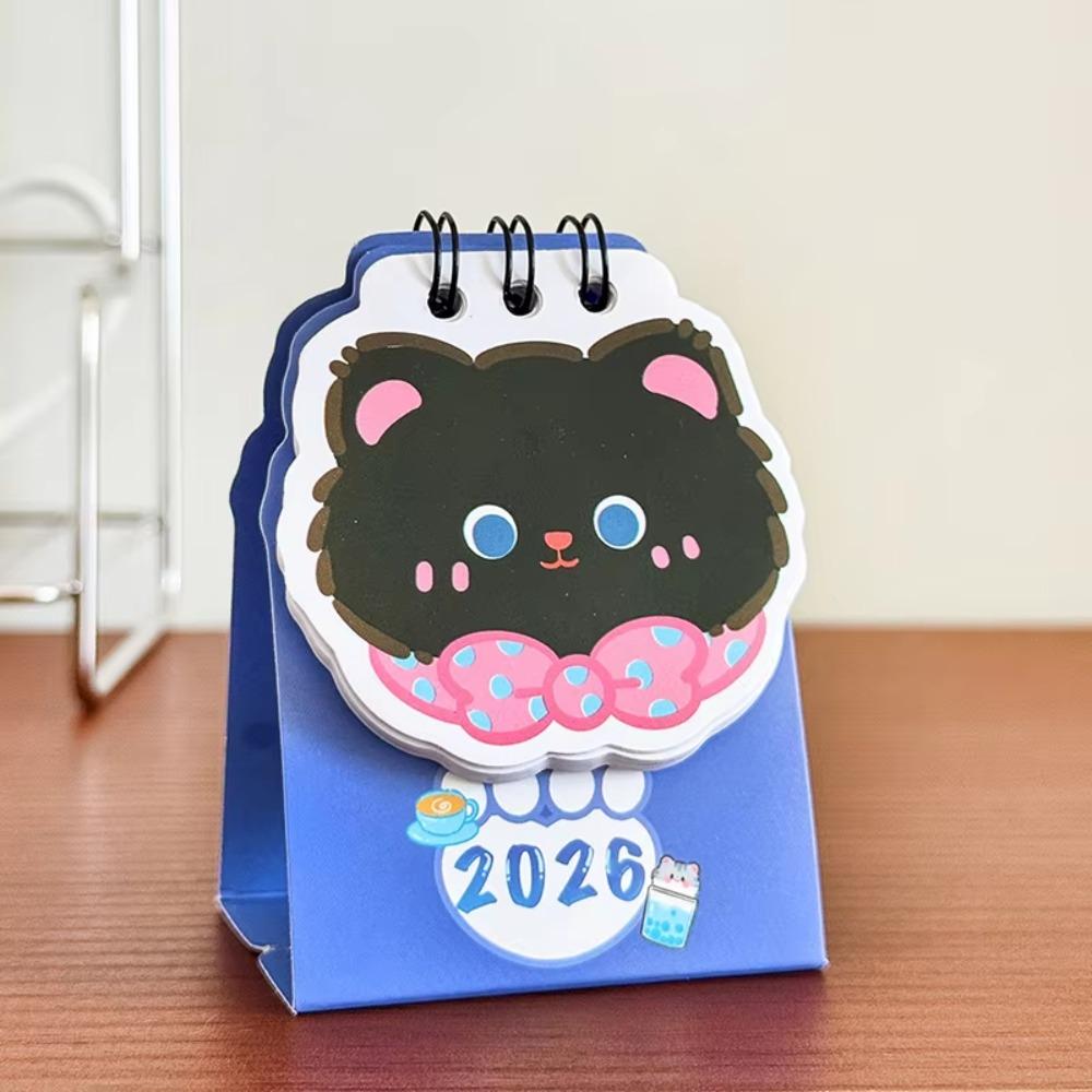 Cute Mini 2026 Desk Calendar Cartoon Cat Portable Daily Planner Coil Schedule Mark Calendar Ornaments Office Desk Accessories