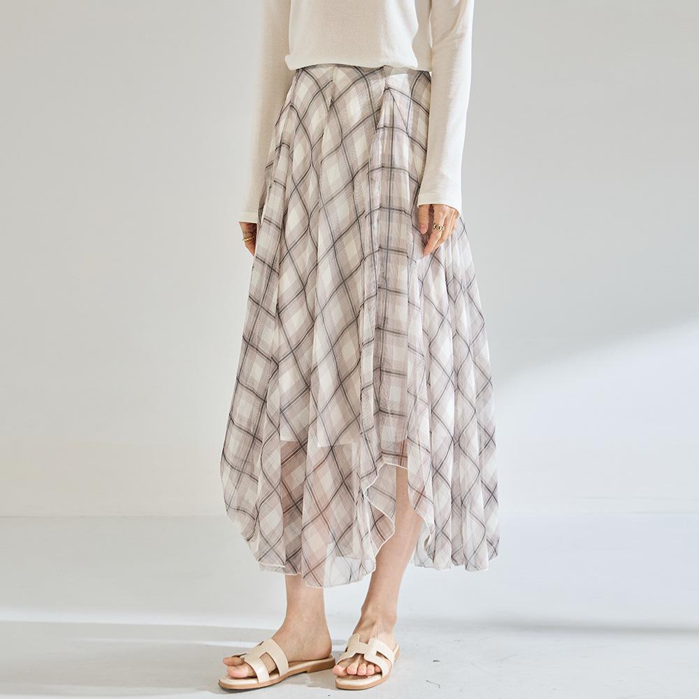 

Клетчатая асимметричная шифоновая юбка-миди с драпировкой и неровным подолом Small