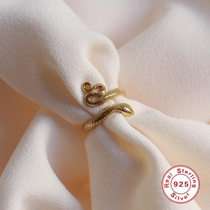 Schlangenringe für Damen und Herren, Punk, Hip-Hop, offen, verstellbar, 925er Sterlingsilber, ästhetisch, silberfarbener Ring, fein