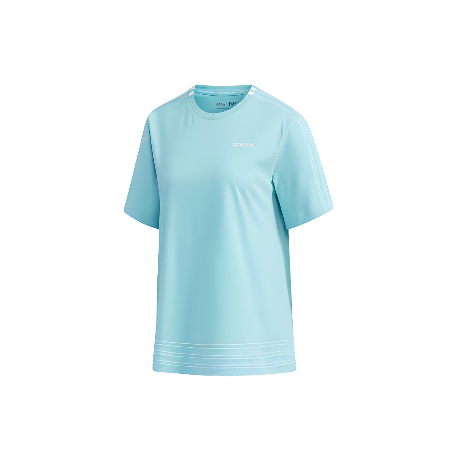 (WMNS) adidas neo Logo Printing Training Sports Loose Round Neck Short Sleeve Blue Women s DW7732 M