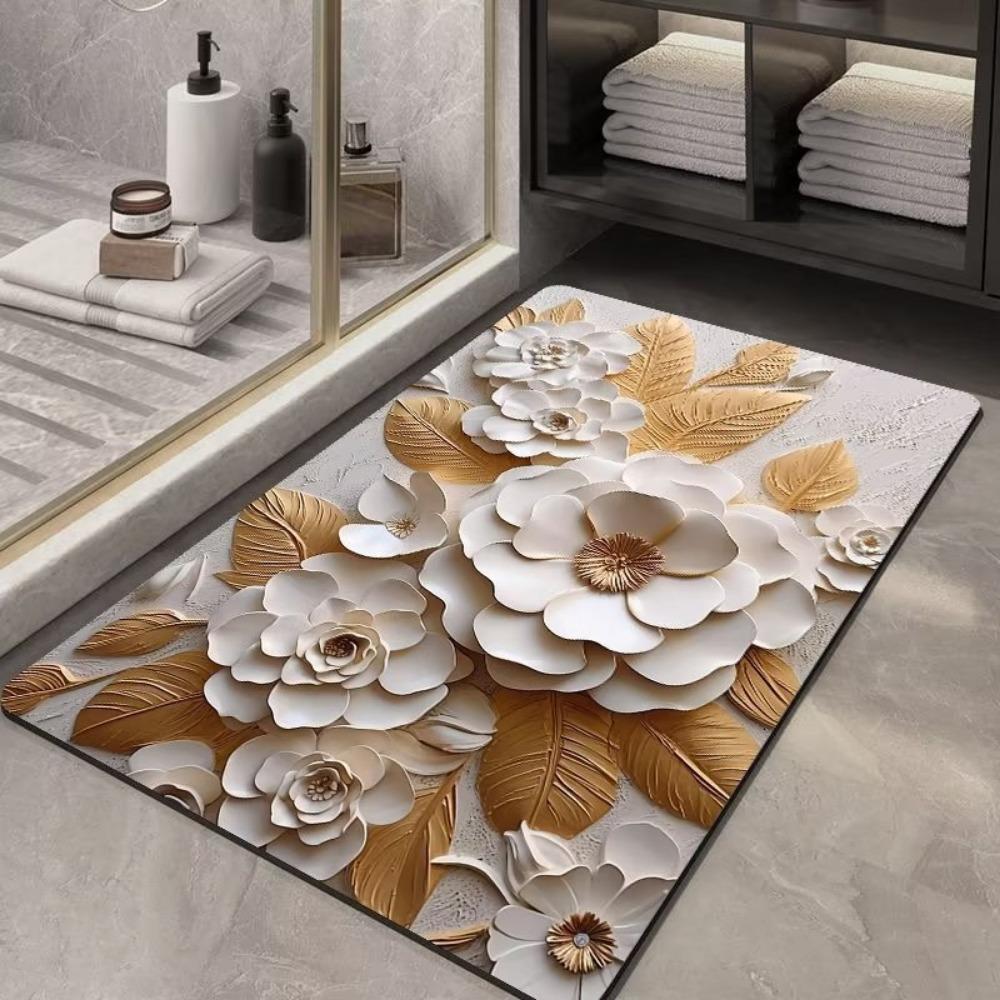 Flower Printing Bathroom Thickening Mat Bath Non-slip Carpets In Wash Basin Bathtub Side Floor Rug Shower Room Doormat Memory Foam 3D Pad