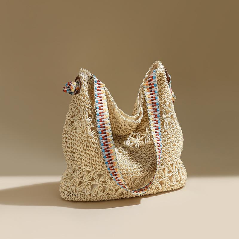 

Woven Bag Travel Vacation Tote Bag Leisure Large Capacity Shoulder Straw Bag Large Bag бежевий