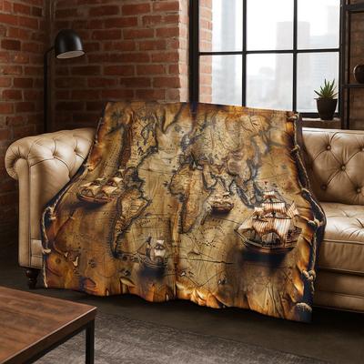 Retro Nautical Map Chart Treasure Map Compass Flannel Blanket,Cozy Soft Throw Blanket for Home Bedroom Bed Sofa Cover Gift Kids