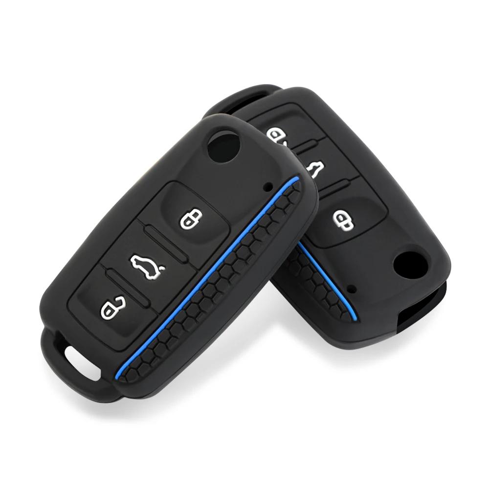 Silicone Car Key Case For Vw Polo Bora Beetle Tiguan Passat Golf Jetta Eos For Volkswagen Skoda Fabia Octavia Fob Shell Cover