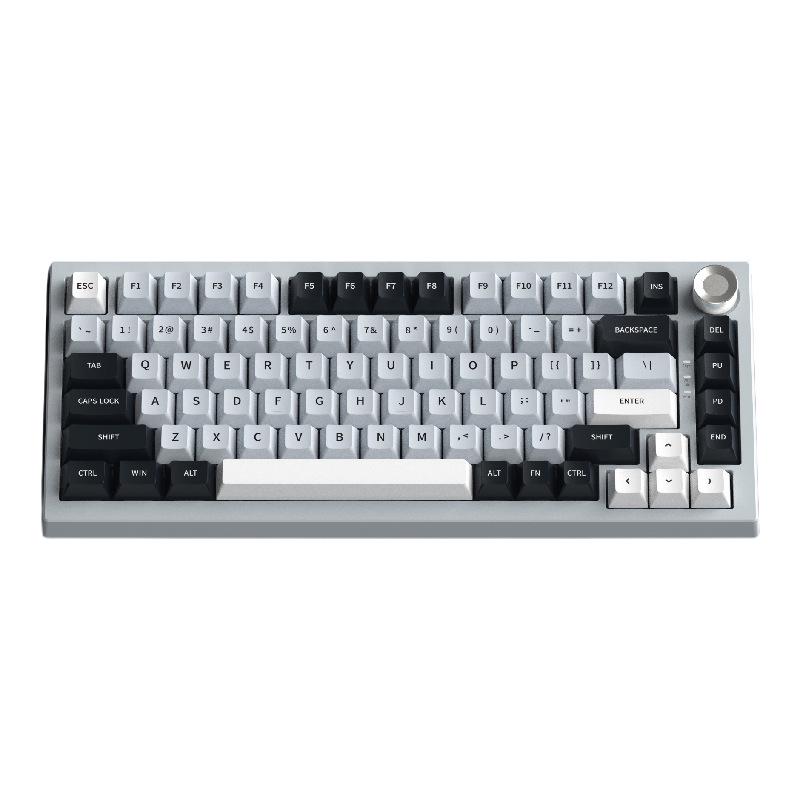 Custom Three-Mode Mechanical Keyboard: Wireless Bluetooth, Gaming & E-Sports with Side-Engraved Keycaps, Tri-Color Design & Control Knob.