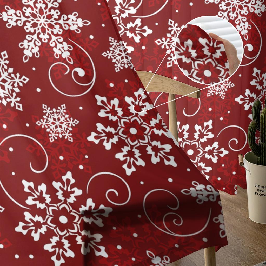 Christmas Snowflake Texture Red Sheer Curtains for Living Room Decoration Window Curtains Kitchen Tulle Voile Organza Curtains