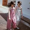 Summer Girls' Retro Floral Suspender Jumpsuit Suspender Loose Wide Leg Pants Beach Vacation Casual Children Kids Rompers