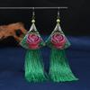 Embroidery fabric tassel earrings long retro flowers Yunnan Lijiang dance performance women's cheongsam earrings
