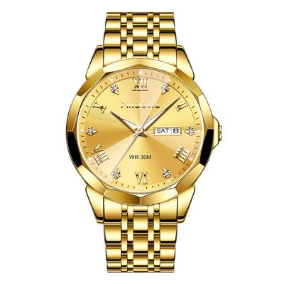 PINDOWS Luxo Vestido de Negócios Analógico Quartzo Luminoso na Água Data Aço Inoxidável Clássico Estilo Casual de Negócios Relógio Masculino, Decorado com Diamante, Estilo,