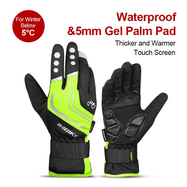 INBIKE Winter Cycling Gloves Full Finger Thermal Men's Bicycle Gloves Warm Cotton Waterproof Bike Gloves for Motorcycle Cycling