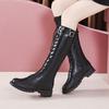 Classic Fashion Black Buckle Strap Women's Boots Winter Lace-Up Shoes Women High-Heeled Women Knee-High Long Tube Zipper Boots