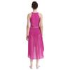Womens Sleeveless Ruched Dress Asymmetrical Hem Design Sparkly Rhinestones Lyrical Dance Performance Wear
