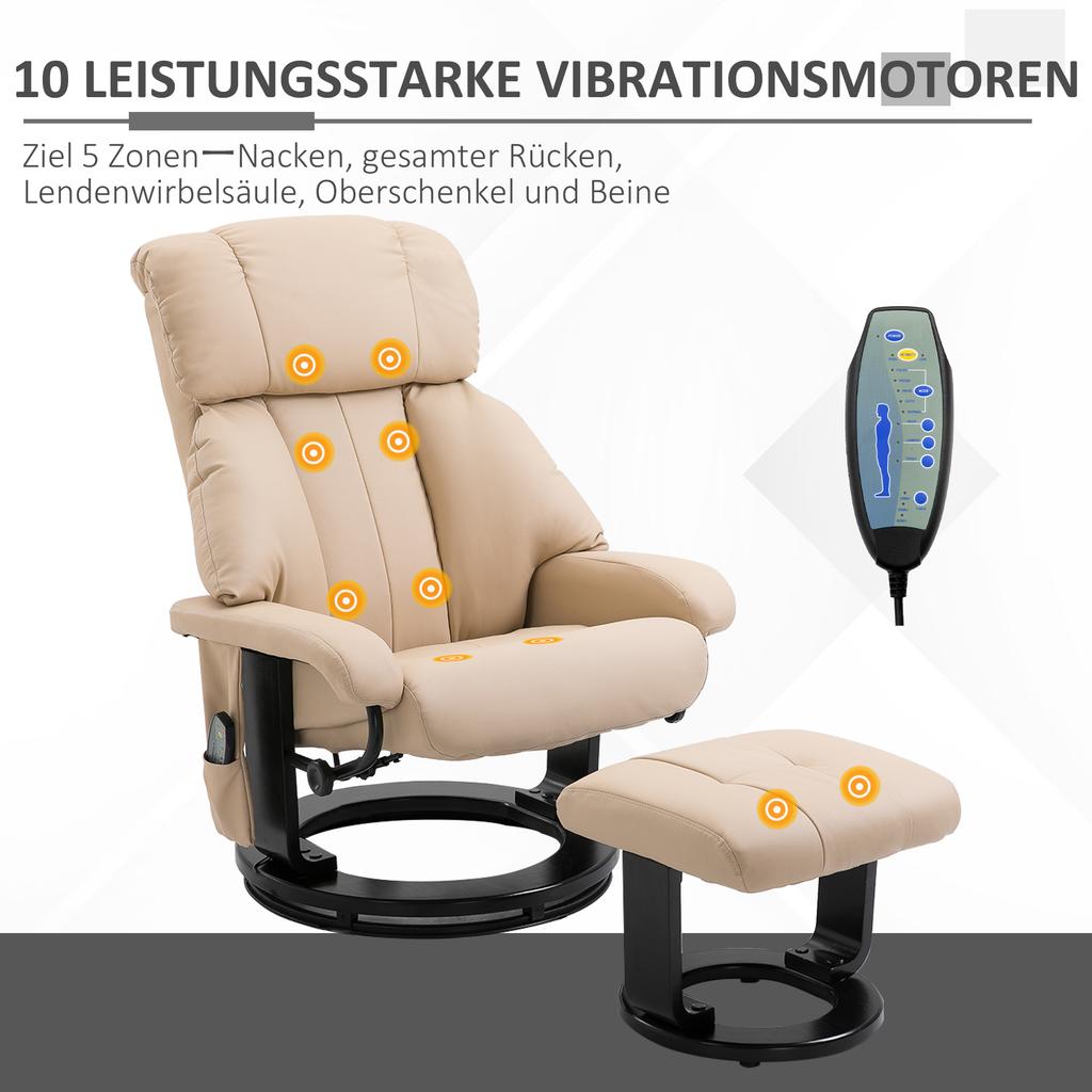 Relax Chair with Stool, Rotatable TV Chair with Massage Function, Reclining Function, Massage Chair with Remote Control, Side Pocket