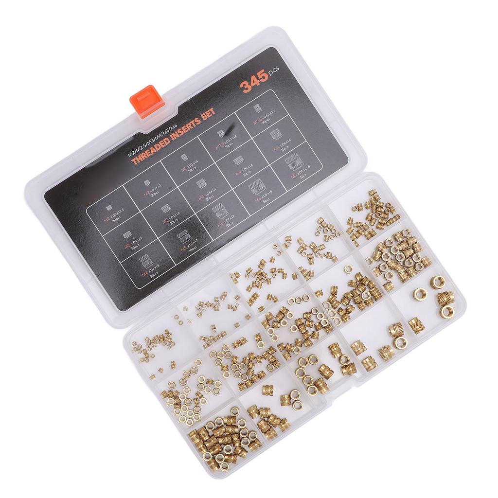 345PCS Set Threaded Inserts M2 M2.5 M3 M5 M6 Brass Female Thread Nuts Inserts with Box for 3D Printi