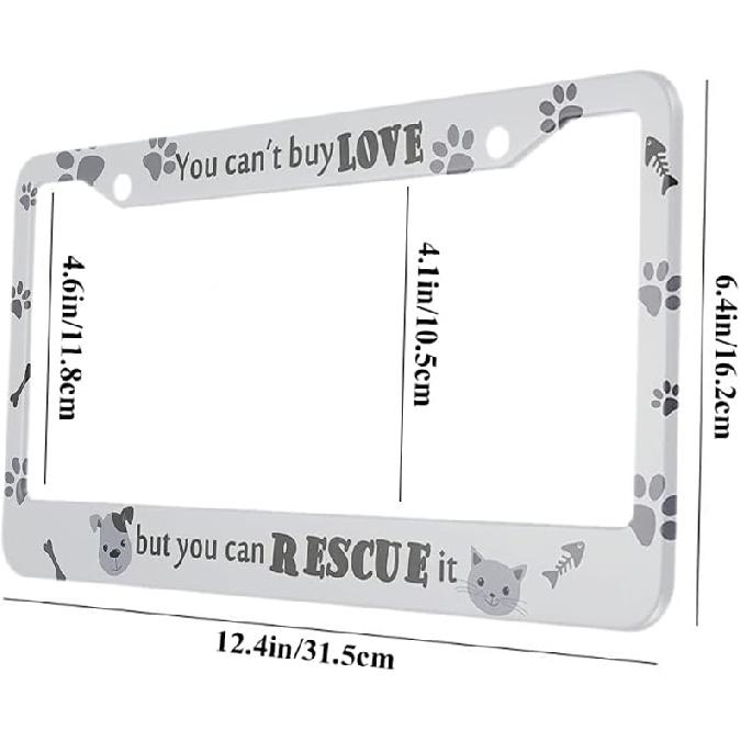 oFloral You Can't Buy Love But You Can Rescue It Aluminum Alloy License Plate Frame Cat Dog Paw Prints Fish Bone Grey Black Applicable To US Standard
