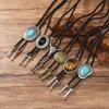 Ethnic Style Western Cowboy Style Necklace Metal Drop Cowboy Tie Turquoise Stone Necklace  Women
