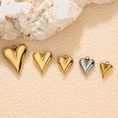 Double-Sided 3D Heart Necklace Pendant, Stainless Steel Peach Heart Jewelry Accessory