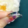 European and American Style Synthetic Red and Blue Sapphire Ring, Plated with 18K Gold, Inlaid with Zircon, Rainbow Colored Gemstone Women's Band Ring