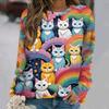 Flowers Cat  Long Sleeves Women Colorful Animal 3D Clothing  Tops O-Neck Cotton Clothes T-Shirt