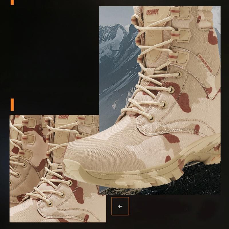 Men's Tactical Desert High Top Boots Retro Style Motorcycle Boots Outdoor Hiking Camping Shoes Comfy Ankle Boots Sized For 39-46