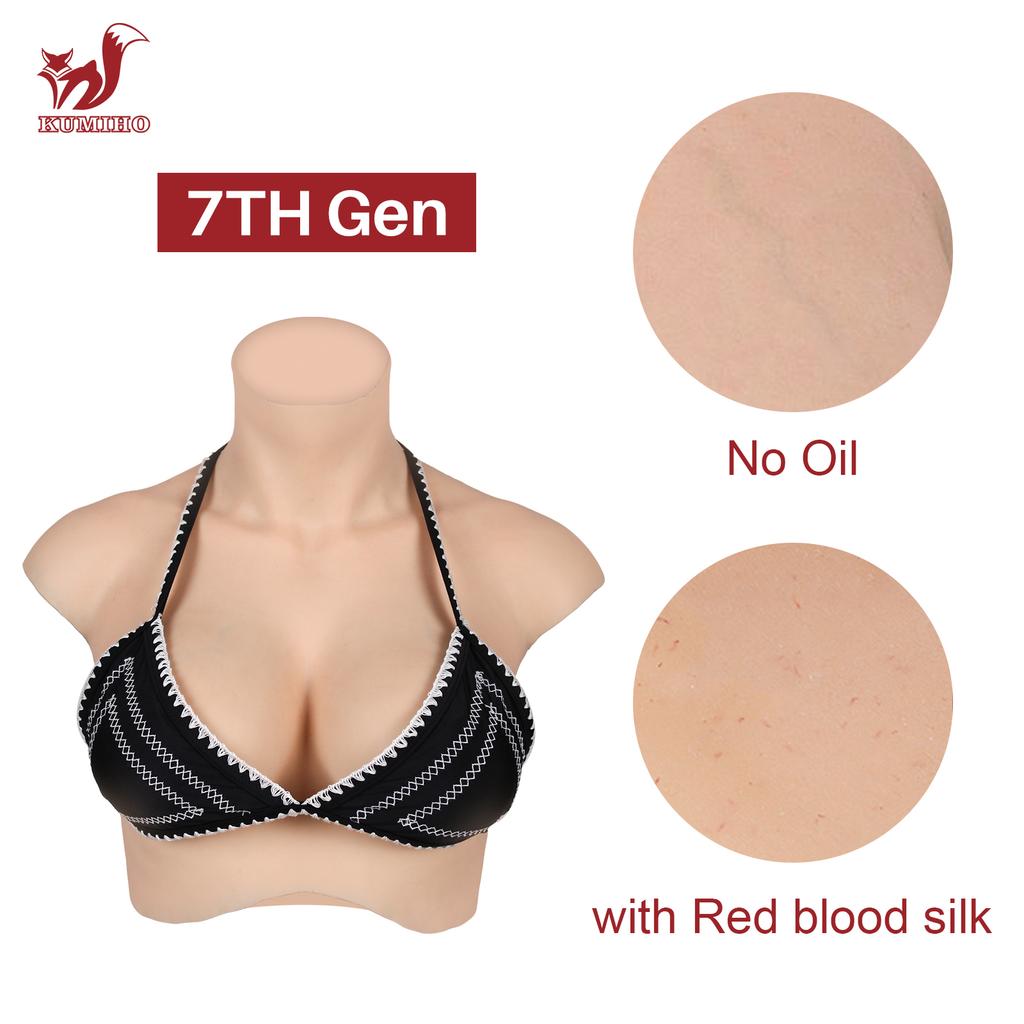 KUMIHO 7TH GEN Bloodshot Silicone Breast Forms No Oil Fake Boob for Crossdressing Sissy Drag Queen Shemale Transgender Cosplay