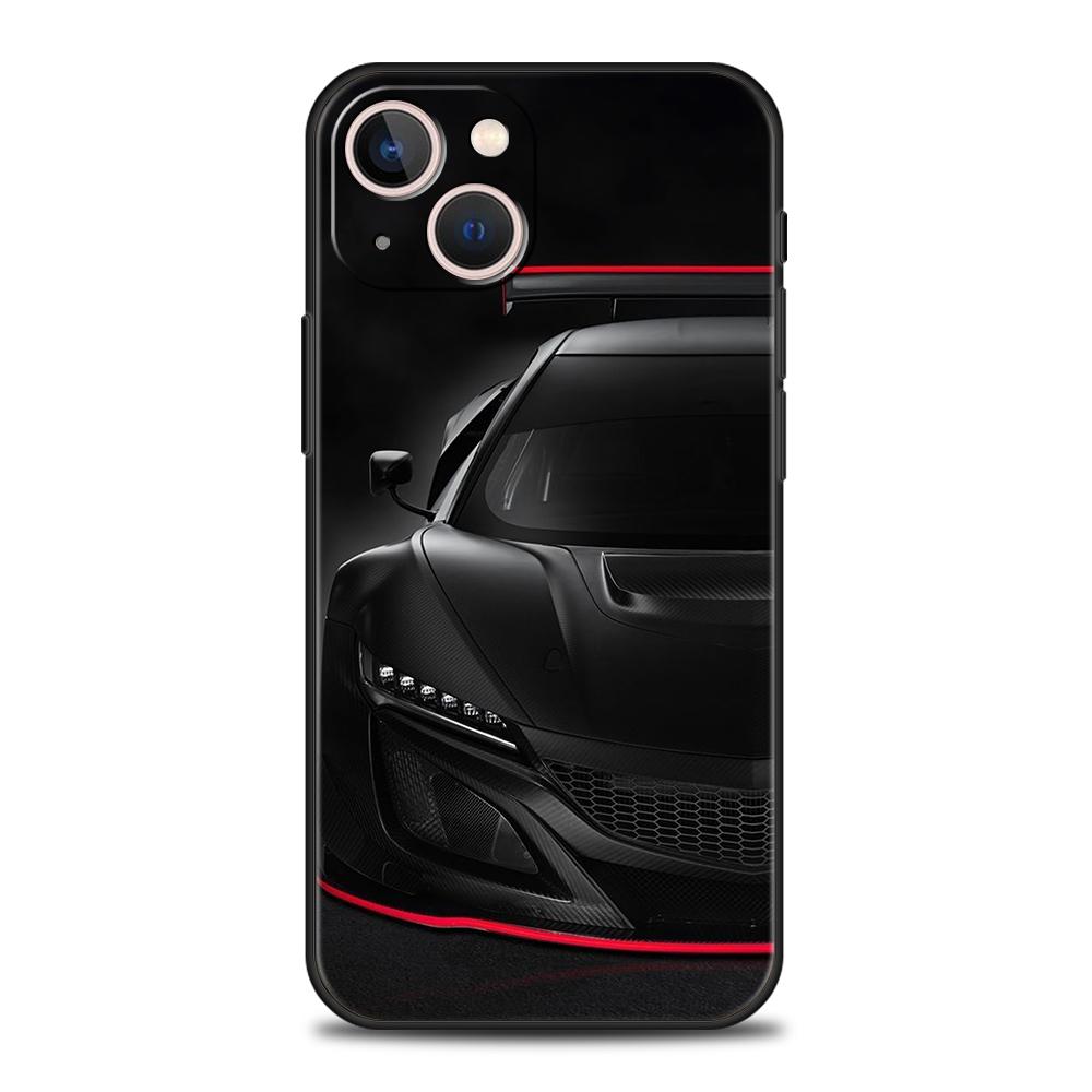 Cool Sports Black Car Phone Case Cover for iPhone 16 15 14 13 12 Pro Max XR XS 11 7 8 Plus Shockproof Silicone Soft Shell Capas