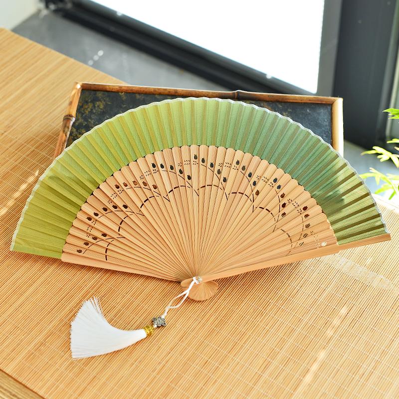 Chinese Custom Folding Fan Simulated Silk Fan Surface Bamboo Fan Bones Stage, Stage Props Decorative Crafts Chinese Culture