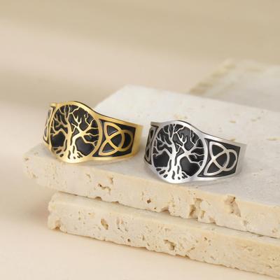 Dreamtimes Tree of Life Ring Adjustable Stainless Steel Yggdrasil Amulet Jewelry Gift for Men Women Vintage Religious