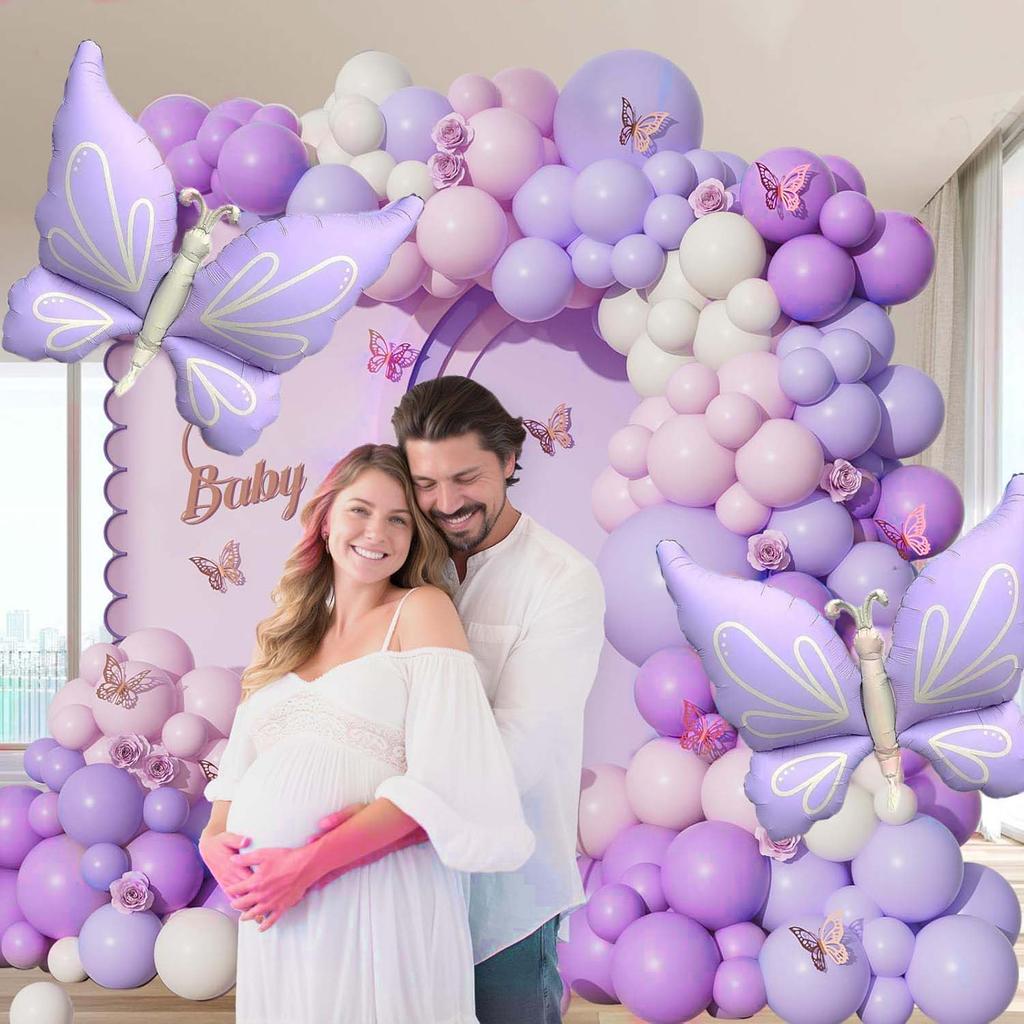 Butterfly Balloon Wreath Set Purple Butterfly Aluminum Film Balloon Macaron Color Series Used for Party and Birthday Dress Up