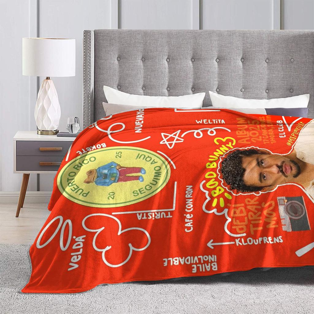 DTMF Bad Bunny Hip Hop Rapero Mantas Mantas de Forro Polar Decoración para Sofá del Hogar Suaves Cálidas Colchas,