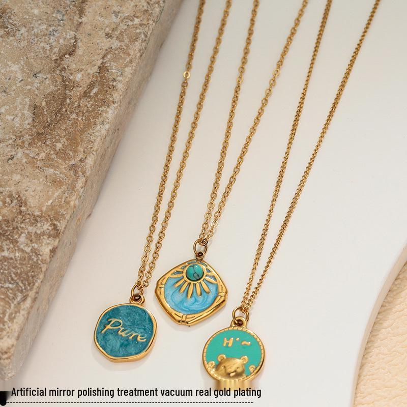 Geometrischer quadratischer Anhänger Edelstahl-Halskette für Damen